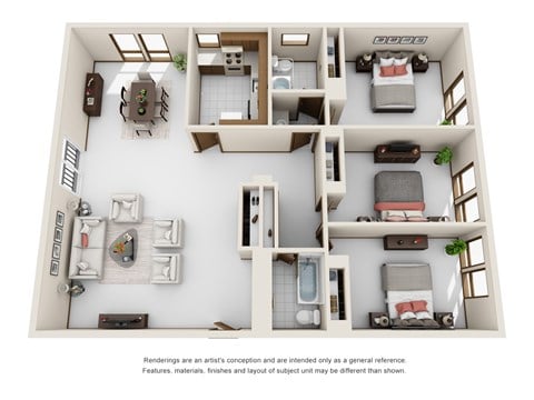 Floor plan for 3 beds, 1.5 baths, 1325 sqft